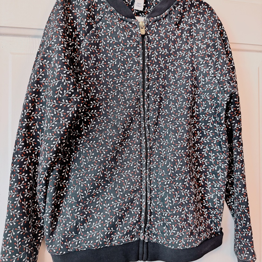 Okaidi Gorl Floral Vine Zip-Up Jacket - Navy